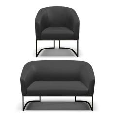 Imagem de Sofá Namoradeira E Poltrona Base Industrial Preto Stella Corino D03 - D`rossi Cor Preto