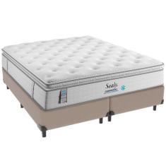 Imagem de Cama Box Bege E Colchão Confort Gel Molas Ensacadas Com Pillow Top King Sealy