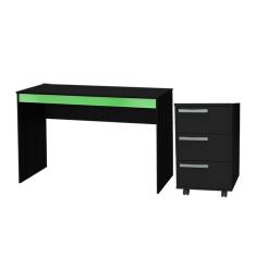 Imagem de Mesa E Gaveteiro 3 Gavetas Para Escritorio Gamer B29 Preto Verde Novam Preto Verde