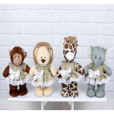 Imagem de KIT SAFARI VESTIDO COM LESE PELUCIA EM PÉ 20cm - LEÃO, ELEFANTE, MACAC