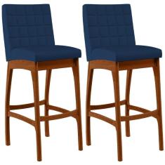 Imagem de Kit 02 Banquetas Altas Cozinha Mila B04 Suede Azul Marinho