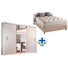 Imagem de Cama Box Casal + Colchão Scotland Herval + Guarda Roupa Veneza Luxo Branco