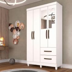 Imagem de Guarda Roupa Solteiro Com Espelho 4 Portas 2 Gavetas Estrela Sallêto Móveis Branco