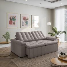 Imagem de Sofá Cama Palmeira 3 Lugares Retrátil Reclinável 2,20m Linho com Molas CabeCasa MadeiraMadeira Marrom