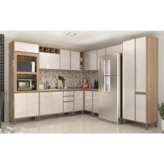 Imagem de Armário de Cozinha Completa Modulada 10 Peças com Tampo e Vidro Reflecta Luciane Móveis