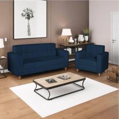Imagem de Kit Sofá 180cm e Poltrona em Suede Dallas Azul Marinho