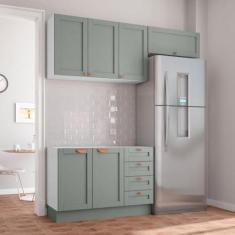 Imagem de Cozinha Modulada 3 Peças Sem Tampo 2 Aéreos 1 Balcão Arizona Cabecasa Madeiramadeira Branco/menta