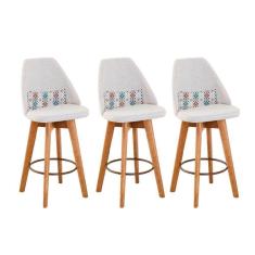 Imagem de Kit 03 Banquetas Bege Claro E Almofada Mosaico