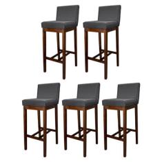 Imagem de Kit 5 Banquetas Alta Estofada para Bancada de Cozinha Lisboa Madeira Capuccino Suede Cinza CCS