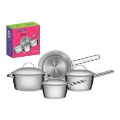 Imagem de Jogo de Panelas Tramontina Fundo Triplo Aço Inox Allegra 4 Peças