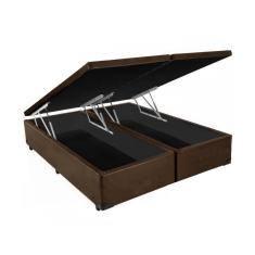 Imagem de Cama Box Baú Queen size Bi partida em Sintetico marrom com Pistão a gás - 158x198x27