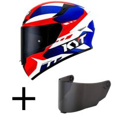 Imagem de Capacete KYT TT Course Gear Azul e Vermelho Mais Viseira Fumê