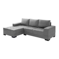 Imagem de Sofá 3 Lugares Com Chaise Patrícia Suede Liso Cinza - Império Estofado