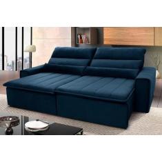 Imagem de Sofá Retrátil Reclinável Patagônia 2,70m Suede Velut Azul Marinho Mola