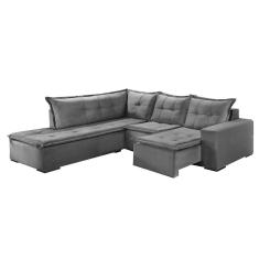 Imagem de Sofá de Canto Denver 5 Lugares Retrátil Suede 197cm x 226cm Cor Cinza