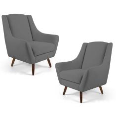 Imagem de Kit 02 Poltronas Decorativas Juliet Pés de Madeira C-416 Linho  Escuro - Domi