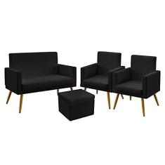 Imagem de Kit Poltrona Namoradeira e 2 Poltronas Decorativas Almofadadas Vega Com Rodapé com Puff Quasar Sued  Aradecor