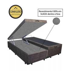 Imagem de Cama Box Baú Luxo Blindado King Bipartido AColchoes Suede Marrom 49x193x203