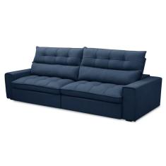 Imagem de Sofá Retrátil Reclinável 3 Lugares 250cm Damy F05 Veludo Azul - Mpozenato