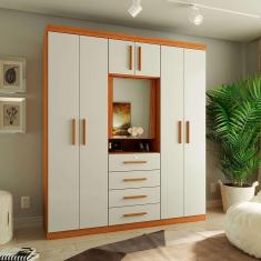 Imagem de guarda-roupa casal com espelho advantage 7 pt 4 gv freijó wood e off white