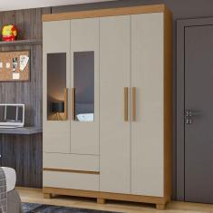 Imagem de Guarda-Roupa Solteiro Zeus 4 Portas 2 Gavetas com Espelho Amêndoa Clean/Off White - Móveis Lopas