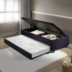 Imagem de Bicama Box com Baú Solteiro 88x188 com Colchão Auxiliar Suede Preto
