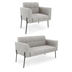 Imagem de Sofá Namoradeira e Poltrona Base Pé de Ferro Preto Elisa Veludo D03 - D'Rossi