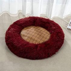 Imagem de Cama de gato donut, camas de cachorro de pelúcia falsa para cães médios e pequenos - travesseiro redondo interno auto-aquecimento aconchego cama de gato lavável para cachorro cama de gato diâmetro 50 cm