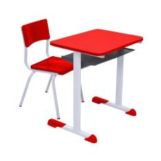 Imagem de Kit Escolar Individual Mesa e Cadeira  com Porta Livros Juvenil/Adulto cor Vermelho