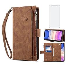 Imagem de Capa de telefone para iPhone XR 6.1 capa carteira com protetor de tela de vidro temperado e alça transversal de ombro flip zíper suporte para cartão iPhoneXR iPhone10R i Phonex 10XR 10R RX CR