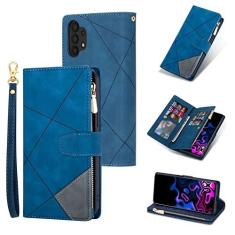 Imagem de UEEBAI Capa carteira para Samsung Galaxy A32 5G/M32 5G, retrô, 9 compartimentos para cartões, bolso com zíper, bolsa de mão de couro PU, fecho magnético, suporte com alça de pulso, TPU à prova de