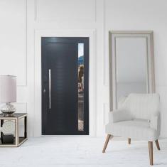 Imagem de Porta Pivotante de Alumínio 210 x 120cm com Visor e Fechadura Digital Linha 30 Direita Preto