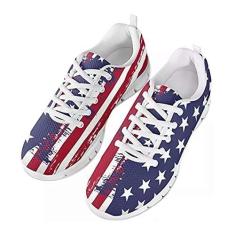 Imagem de Jeiento Tênis feminino de corrida esportivo, casual, viagem, caminhada, sem cadarço, respirável, para meninas adolescentes, Bandeira, 39