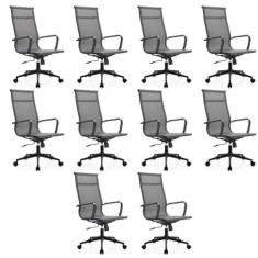 Imagem de Kit 10 Cadeiras para Escritório Presidente Esteirinha Dark Tela Mesh 3303 Cinza