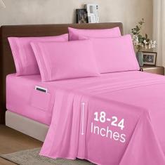 Imagem de Elegant Comfort Jogo de cama de 6 peças de qualidade premium 1500 – bolso extra profundo de 45 a 61 cm, bolsos de armazenamento inteligentes, sem rugas, ultramacios, 6 peças, lençol com bolso extra