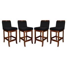 Imagem de Kit 4 Banquetas Média Estofada Turim Madeira Castanho Suede Preto CCS