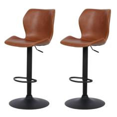 Imagem de Kit 2 Banquetas Altas Itajaí Rivattis Madeira Revestida Em Poliuretano (Pu) Marrom Base Disco Preta