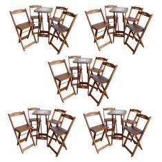 Imagem de Kit 5 Conjuntos Bistrô Mesa Com 4 Banquetas Dobráveis De Madeira Personalizada Hei - Imbuia Marrom