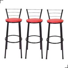 Imagem de Kit 3 Banco Banqueta Bistrô Alta Americana Bar Bancada Estrutura Preta