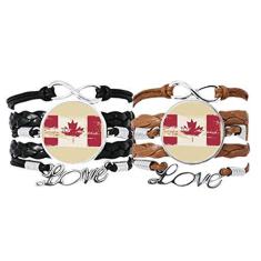 Imagem de DIYthinker Pulseira de couro com bandeira e folha de bordo com alça de mão e pulseira de cordão para presente duplo