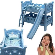 Imagem de Berço Beliche Cama De Brinquedo Para Boneca Com Escorregador Escada E