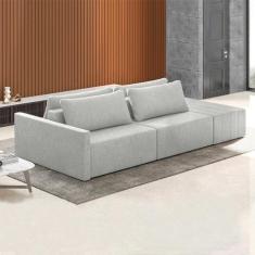 Imagem de Sofá Ilha Modulado Milos 252cm Puff Lateral Linho Cinza Claro G33 - Gran Belo