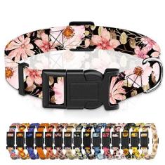 Imagem de Seyezo Coleira de cachorro para meninos e meninas, coleira floral para cães pequenos, médios e grandes, coleira macia para animais de estimação com fivela de segurança para machos e fêmeas (rosa