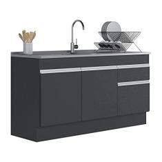 Imagem de Balcão Cozinha c/Rodapé Gabinete Pia 150cm 3 Ptas 1 Gav Veneza Multimóveis Mp2115.898 Preto/branco