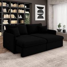 Imagem de Sofá Reclinável E Retrátil Gandalf Bipartido 234cm Caixa Zero Com Almofadas Veludo Preto G33 - Gran