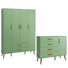 Imagem de Comoda Sapateira e Guarda Roupa Isis Retrô 4 Portas 2 Gavetas Botanico Fosco - Reller