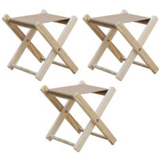 Imagem de Kit 3 Banquinho De Madeira Banqueta Pescador-bege