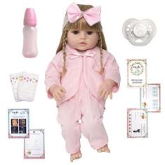 Imagem de Boneca Reborn De Silicone Loira Com Chupeta 13 Acessórios - Cegonha Re