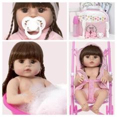 Imagem de Boneca Estilo Reborn Realista Com Carrinho Pode Dar Banho - Cegonha Re