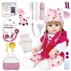 Imagem de Bebe Boneca Reborn Recem Nascida Girafa Com Acessórios Luxo - Cegonha